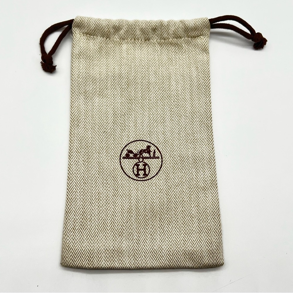 Hermes Authentic Small Goods Beige Herringbone Dust Bag-Brown Drawstring/Logo